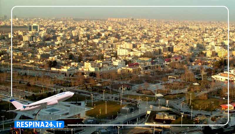 شهر مشهد از نمای بالا با ایکون هواپیما برای بلیط هواپیما قشم مشهد